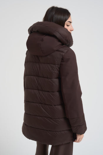 Giacca donna collo alto e cappuccio marrone - 3