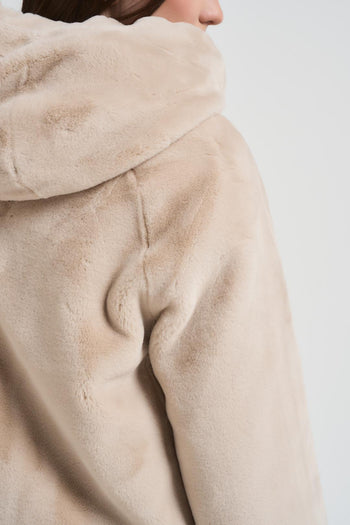 Ecopelliccia donna corta reversibile beige - 5