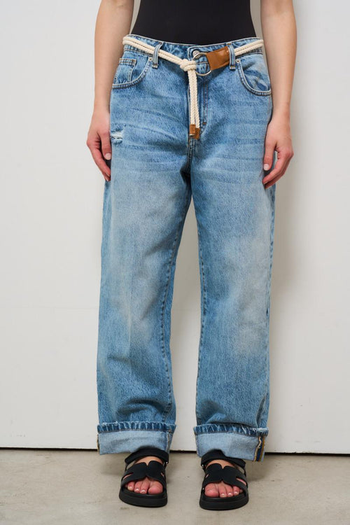 Jeans donna straight in denim medio