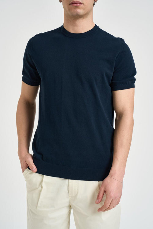 T-shirt uomo girocollo in maglia blu notte - 1