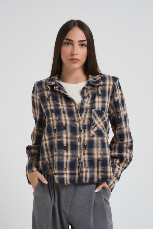 Camicia donna tartan beige e blu