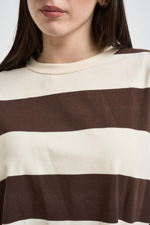 Maglia donna a righe marrone e panna - 2