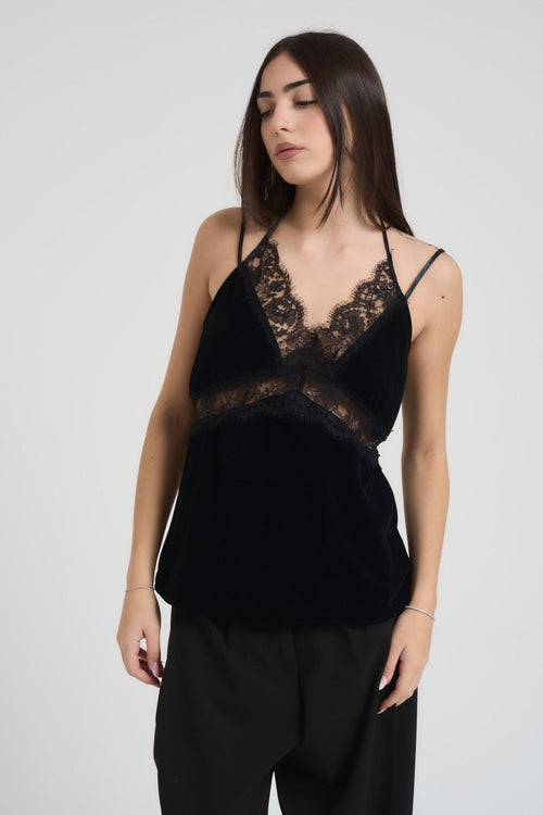 Top donna in velluto con pizzo nero - 2