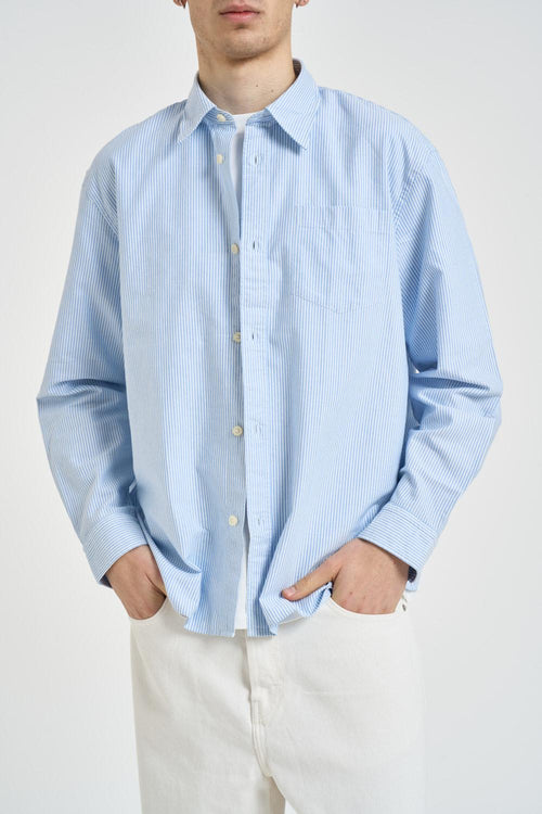 Camicia uomo a righe celeste