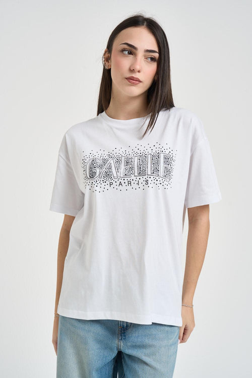 T-shirt donna bianca con strass