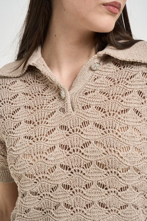Polo donna traforata beige - 2