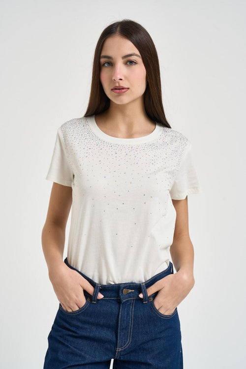 T-shirt donna con strass bianca