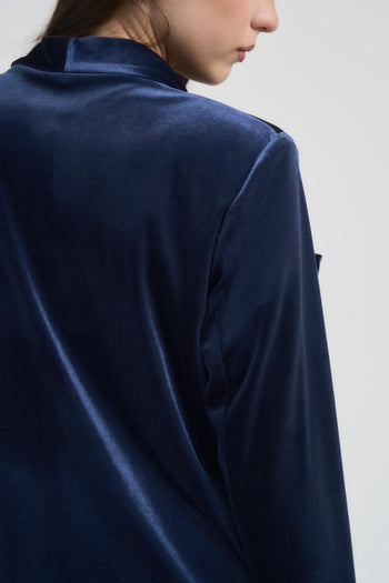 Giacca donna monopetto in velluto blu - 6