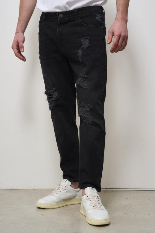 Regular men's jeans in black denim - 2