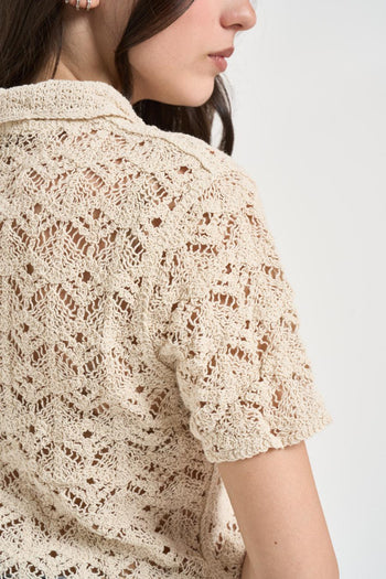 Polo donna in maglia cropped latte - 5
