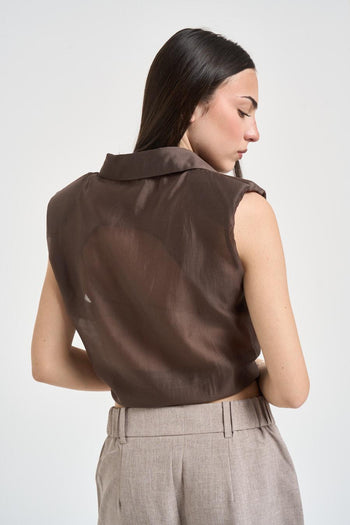 Camicia donna smanicata marrone - 3
