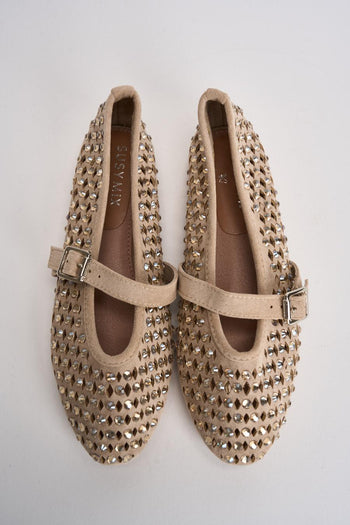 Ballerina donna con strass beige - 3