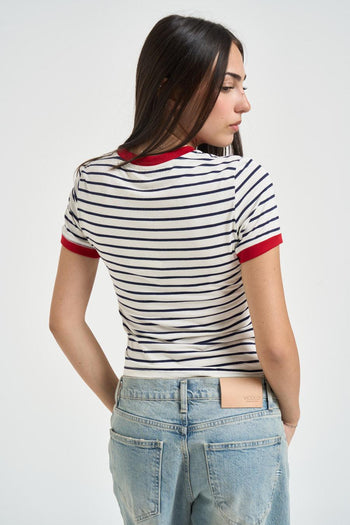 T-shirt donna a righe bianche e blu - 3
