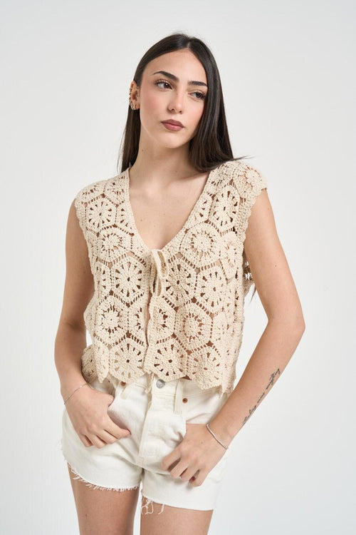 Gilet donna crochet ecru