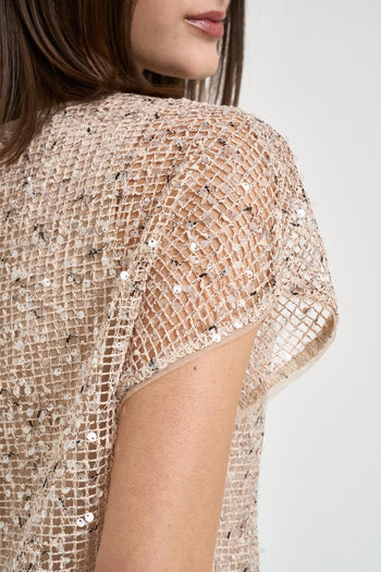 Top donna beige con paillettes - 4