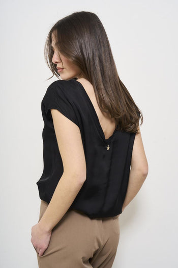 T-shirt donna girocollo satinata nera - 4