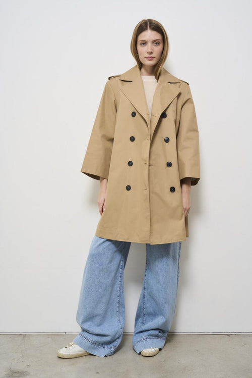 Beige midi trench coat for women