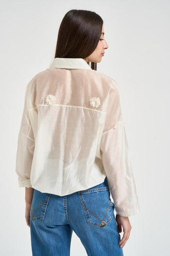 Camicia donna con fiori panna - 3