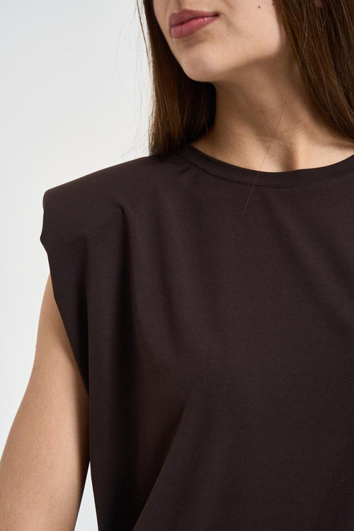 Blusa donna marrone con spalline - 2