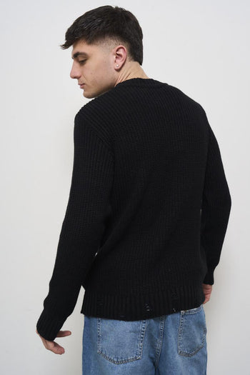 Men's black crew neck sweater - 5