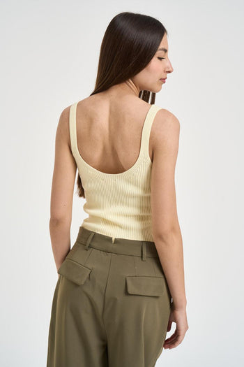 Top donna in maglia a costine giallo - 4