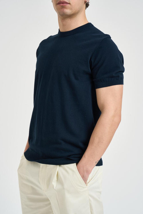 T-shirt uomo girocollo in maglia blu notte - 2