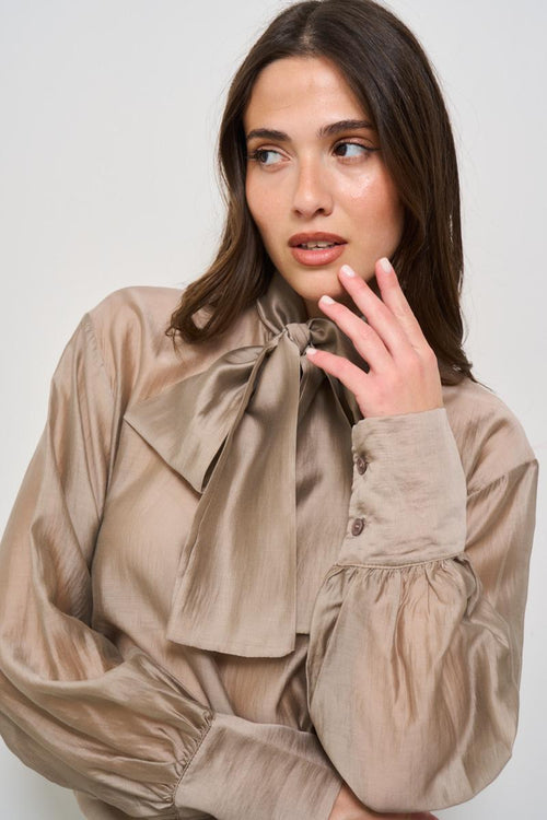 Blusa donna tortora con fiocco - 2