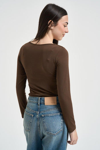 Maglia donna scollo quadrato marrone - 3