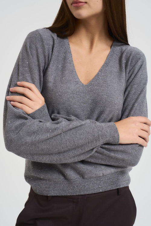 Maglia donna con micro paillettes grigio medio - 2