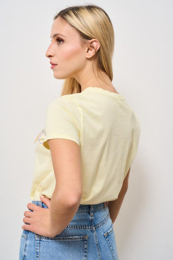 T-shirt donna girocollo gialla pastello - 4