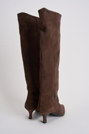 Stivale donna con tacco in suede marrone - 5