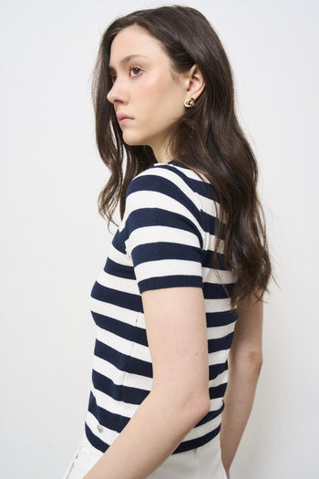 T-shirt donna a righe bianca e blu - 4