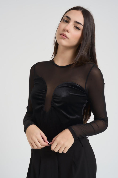 Body donna semutrasparente nero - 2