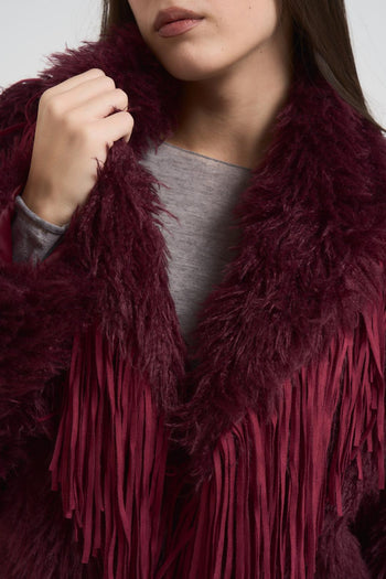 Ecopelliccia donna con frange bordeaux - 4