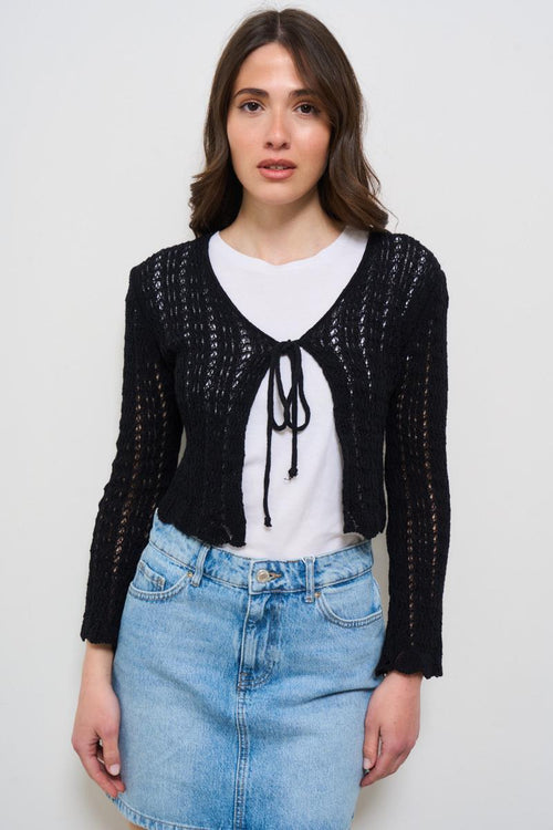 Cardigan donna cropped nero - 2