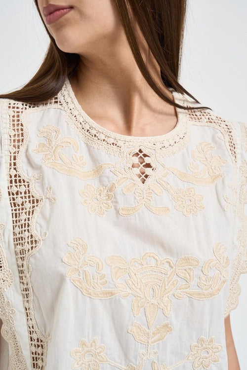 Blusa donna panna con dettagli in pizzo - 2