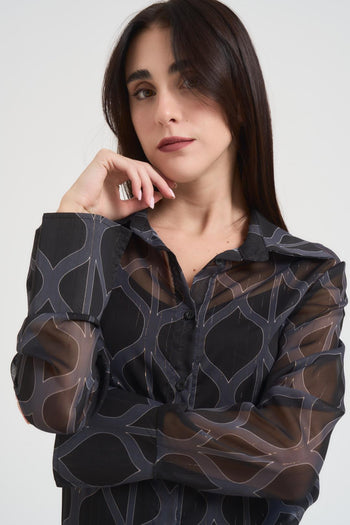 Camicia donna fantasia nera - 5