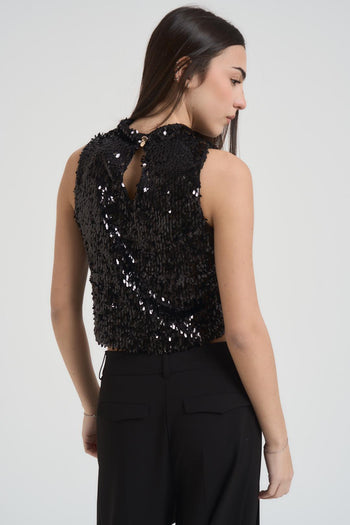 Top donna cropped con paillettes nere - 3