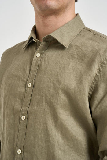 Camicia uomo in lino verde oliva - 3