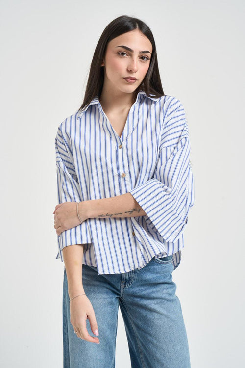 Camicia donna manica a tre quarti azzurra<BR/> - 2