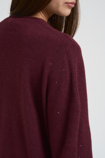 Cardigan donna scollo a V con strass bordeaux - 4
