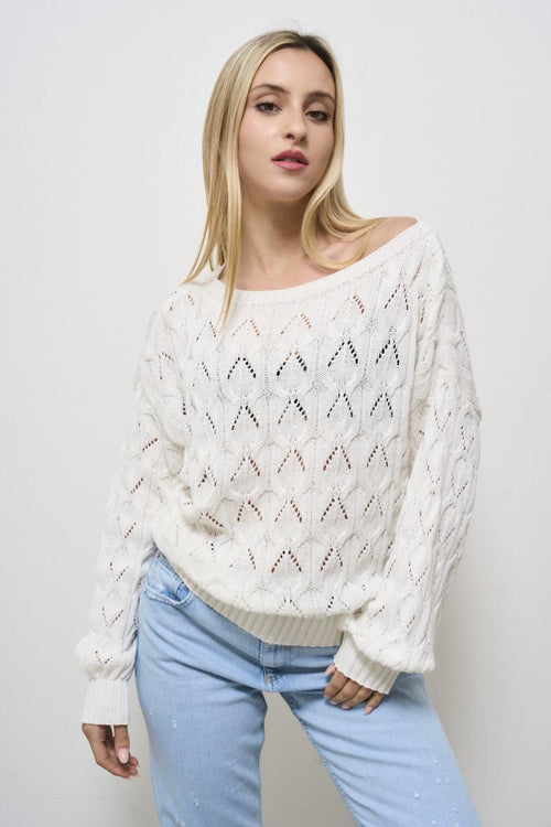 Maglia donna traforata panna