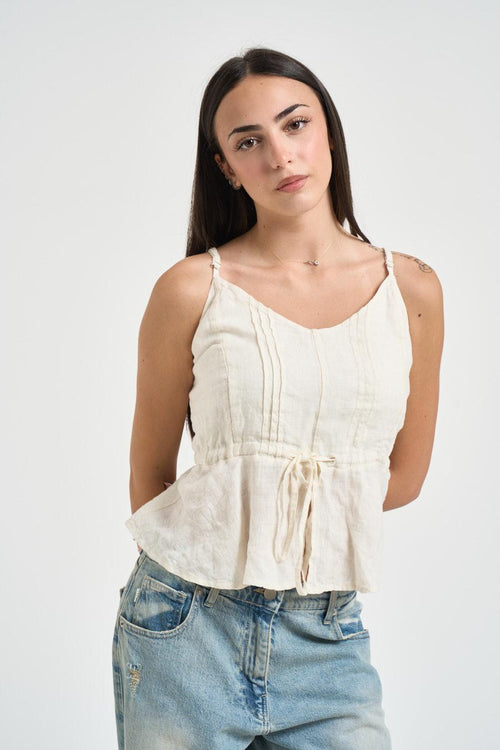 Top donna in lino bianco - 1