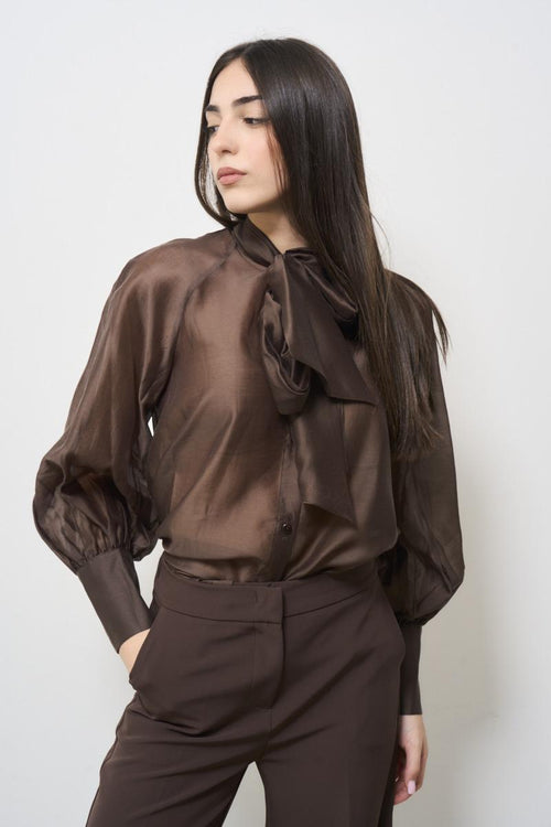 Brown women's shirt with bow - 1