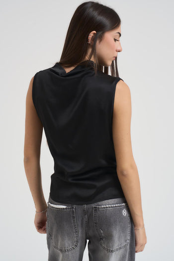 Top donna smanicato satinato nero - 3