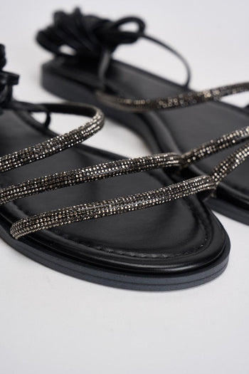 Sandalo donna alla schiava con strass nero - 4