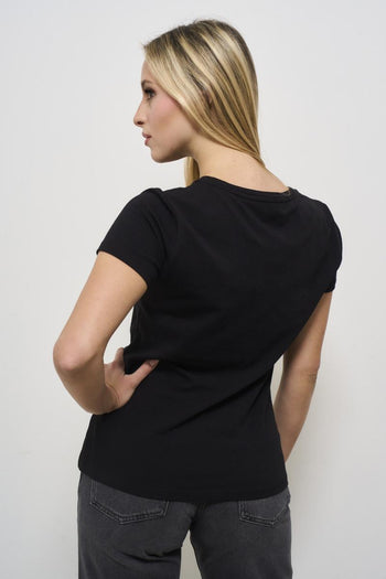 T-shirt donna girocollo nera - 4