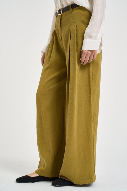 Pantalone donna con pinces verde olio - 2