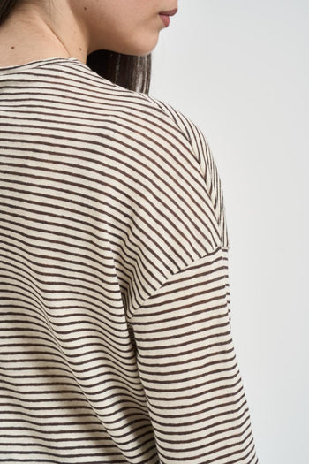 Maglia donna a righe marrone - 4