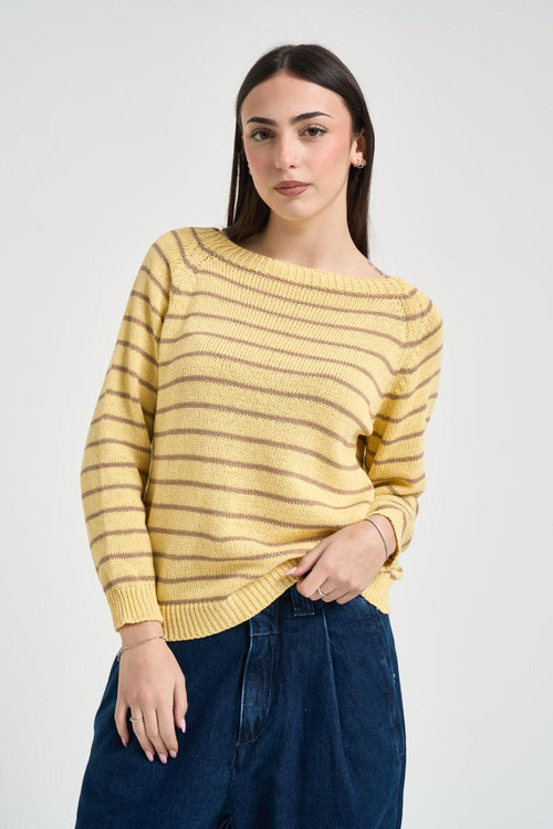 Maglia donna a righe gialla